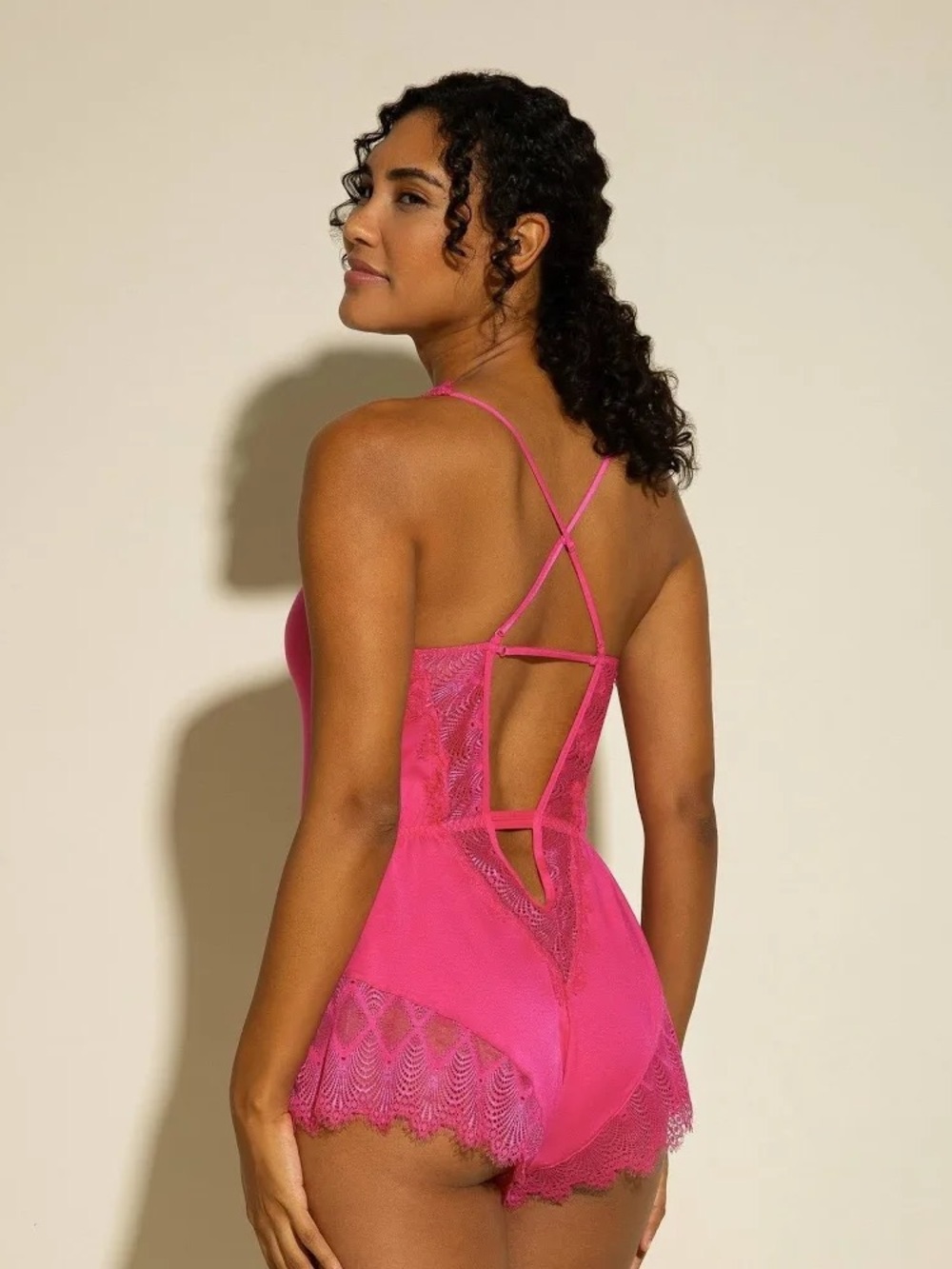 Cosabella Allure Sleep Romper Flori Pink Lace Strappy Teddy